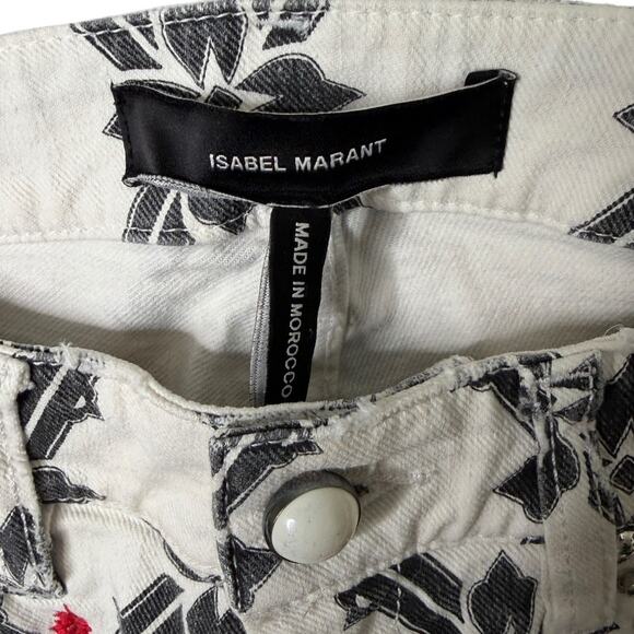 Isabel Marant Étoile N1501 Red Floral Embroidered Cropped Jeans White 36 US 4 - Picture 6 of 7